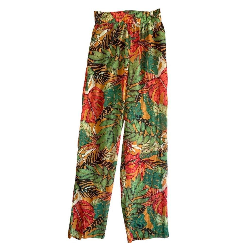 Pretty Little Thing Orange Big Leaf Tie Front Wide Leg Beach 2-Pc Set Sz10 NWT - Picture 5 of 14